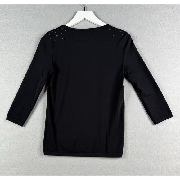 WOLFORD Scoop Neck Jersey Top Sz M Black Crystals Eveningwear Holiday 3/4 Sleeve - Picture 3 of 6